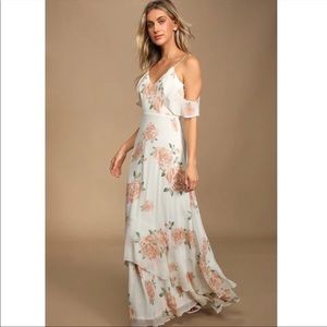 Lulus Ivory Floral Maxi Dress altered to 5’ 2”